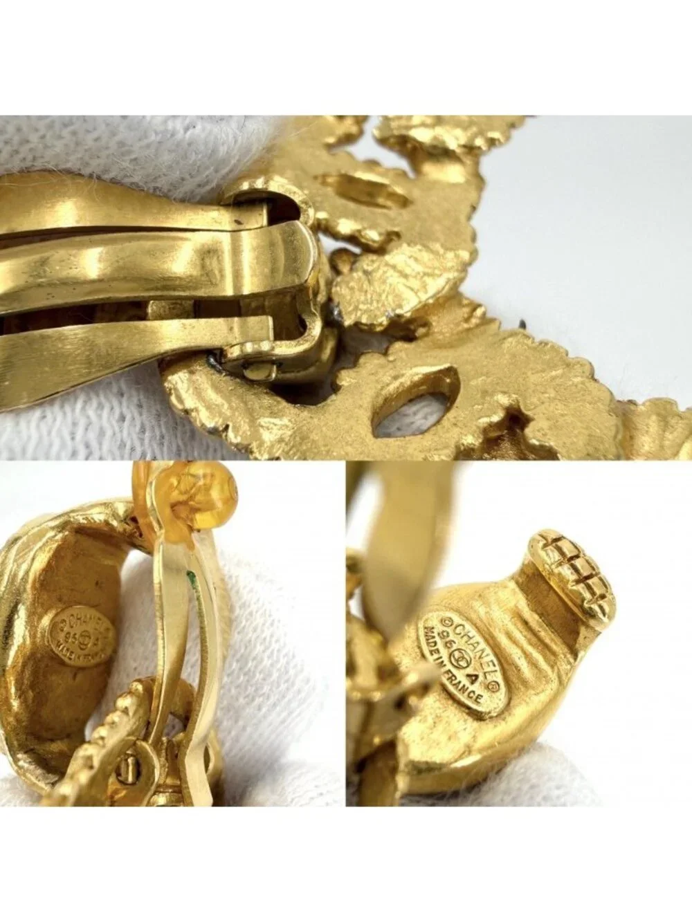 Chanel Earrings CC Logo Vintage Color Stone Gold Black